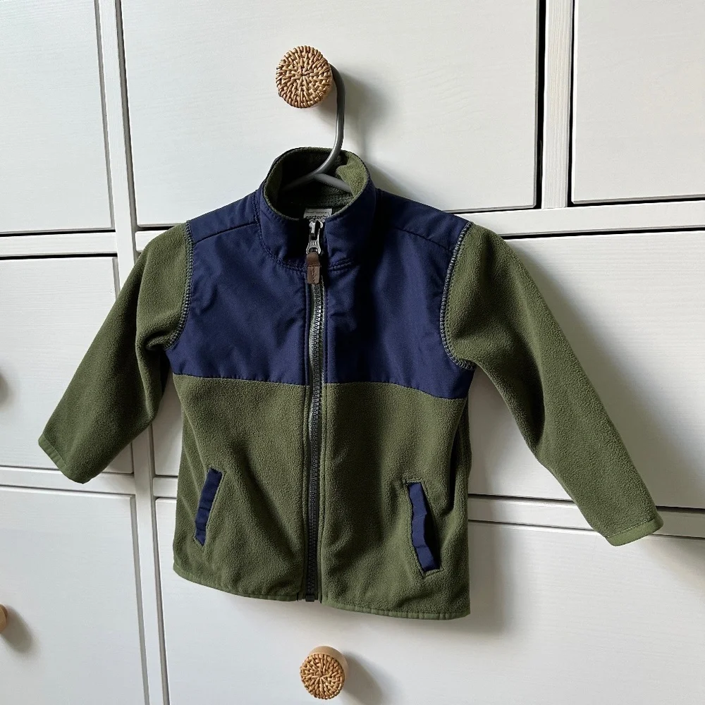 Carter's Baby Boy Jacket Size 12M Fleece Zip Up Lightweight Green Navy